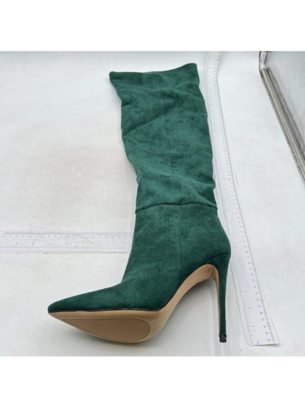 Women Stiletto High Heel Knee High Long Boots Closed Toe Pull On Faux Suede